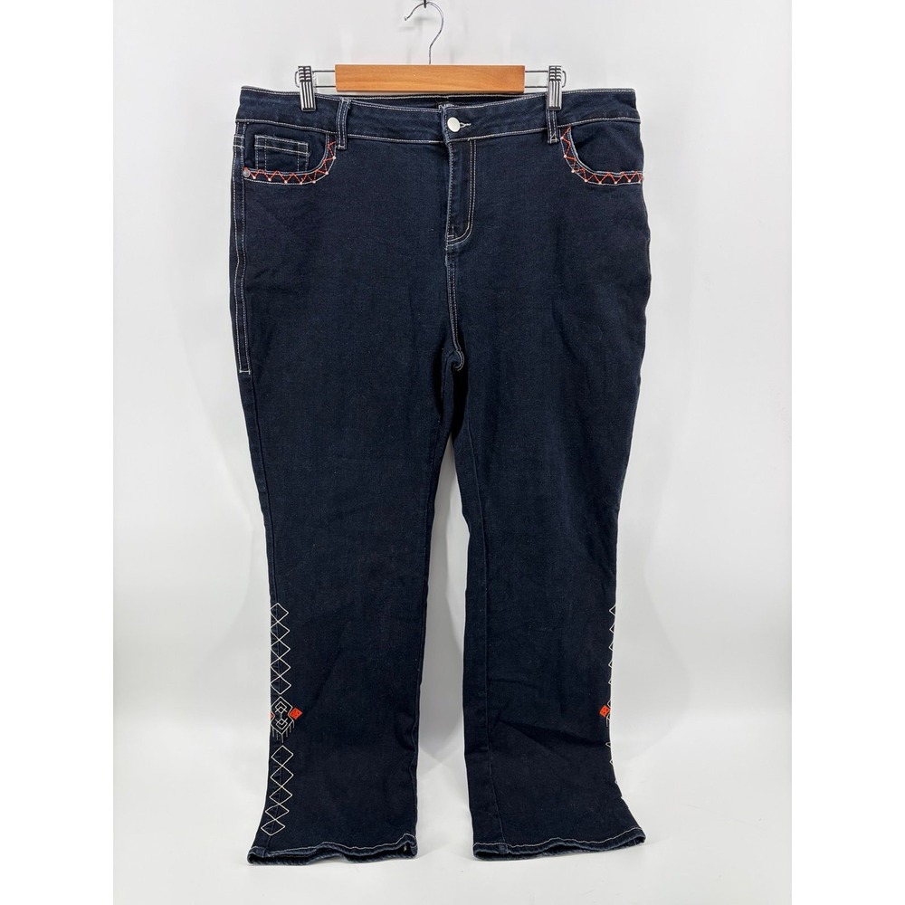 Flamingo, Embroidered Bootcut Jeans, Geometric/Boho, Dark Wash, Women 4X